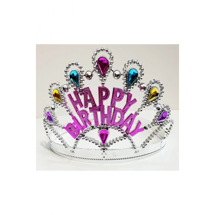 Gümüş Renk Happy Birthday Yazılı Doğum Günü Tacı 60 cm (5263)