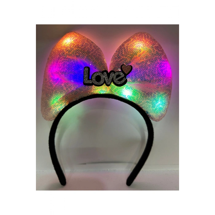 LED Işıklı Love Yazılı Pembe Fiyonk Taç – Kız Çocuk Parti Tacı (5263)