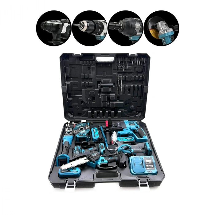 6PCS USTA ELEKTRİKLİ ALET SETİ ŞARJLI=21V SPRAL TAŞLAMA - HİLTİ - BAĞ MAKAS - SOMUN SÖKME - DARBELİ VİDALAMA - BUDAMA TESTERE PLASTİK ÇANTAL ASR-1111 (5263)
