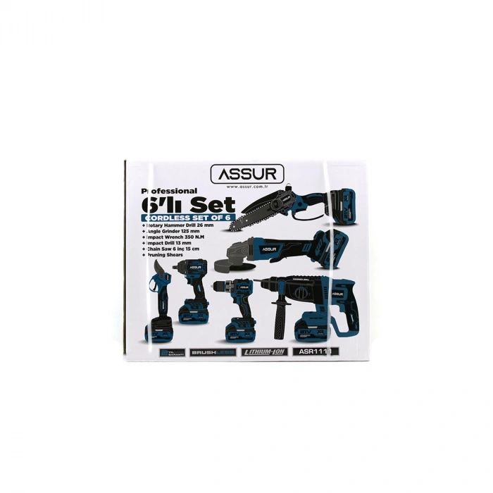 6PCS USTA ELEKTRİKLİ ALET SETİ ŞARJLI=21V SPRAL TAŞLAMA - HİLTİ - BAĞ MAKAS - SOMUN SÖKME - DARBELİ VİDALAMA - BUDAMA TESTERE PLASTİK ÇANTAL ASR-1111 (5263)