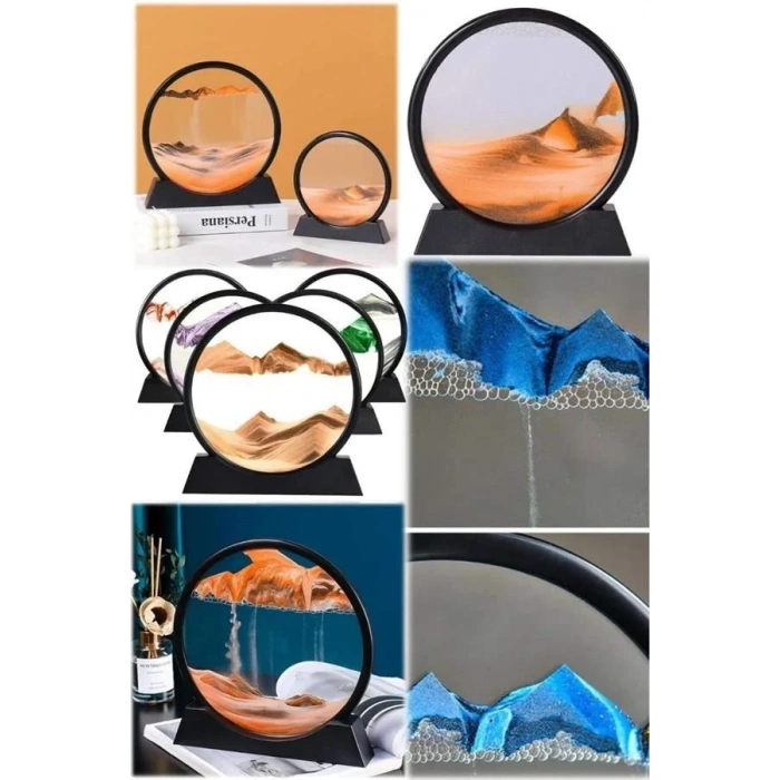 7 Inç Mavi Orta Boy Dekoratif Yuvarlak Şık Kum Tablosu Modern Dekoratif Süs