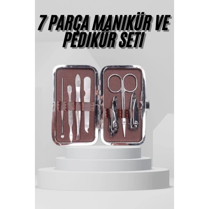 7 Parça Paslanmaz Çelik Manikür Ve Pedikür Seti Çantalı Profesyonel