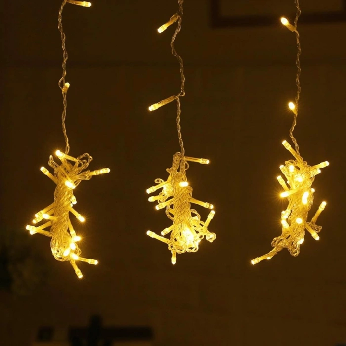 8 Fonksiyonlu 200 Led 10 Saçak Şerit Led 2x2 Perde İp Led (Gün Işığı) (5263)