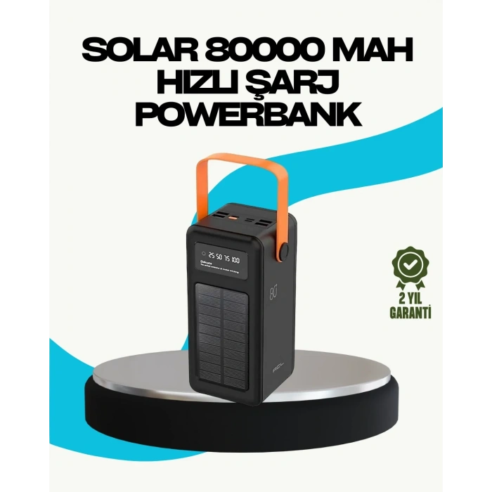 80000 Mah Güneş Enerjili Powerbank 4 Kablolu Type C Lightning Micro Usb