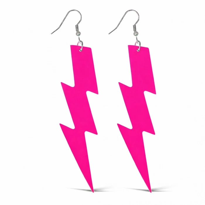 80’ler 90'lar Retro Neon Pembe Şimşek Küpe 10 cm (5263)
