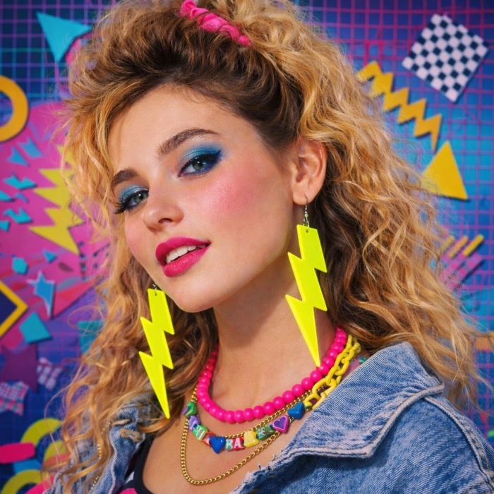 80’ler 90'lar Retro Neon Sarı Şimşek Küpe 10 cm (5263)