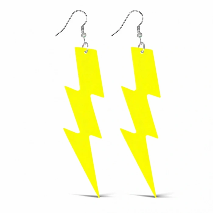 80’ler 90'lar Retro Neon Sarı Şimşek Küpe 10 cm (5263)