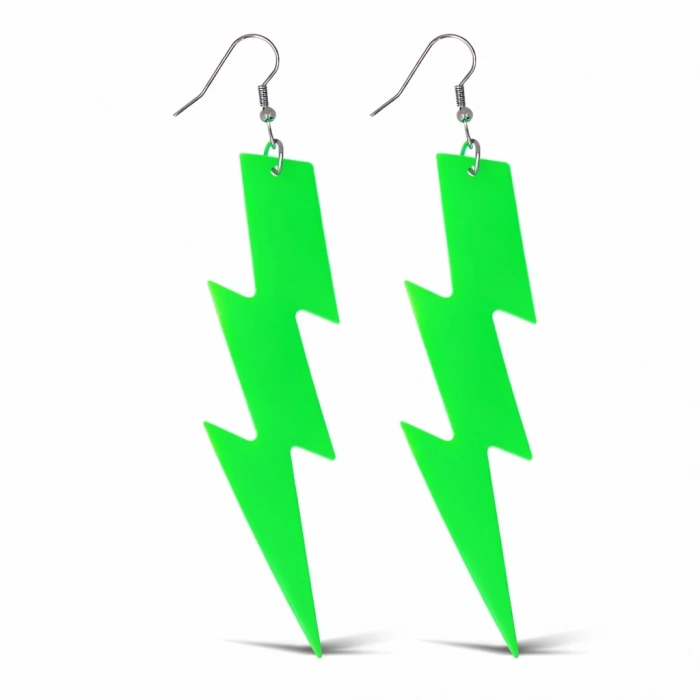 80’ler 90'lar Retro Neon Yeşil Şimşek Küpe 10 cm (5263)