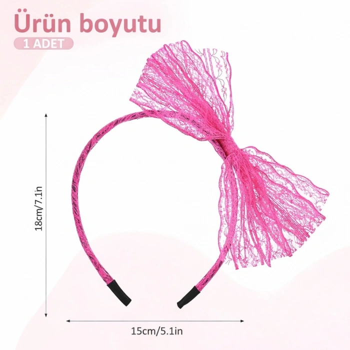 80’ler 90’lar Neon Pembe Dantel Taç Fiyonklu (5263)