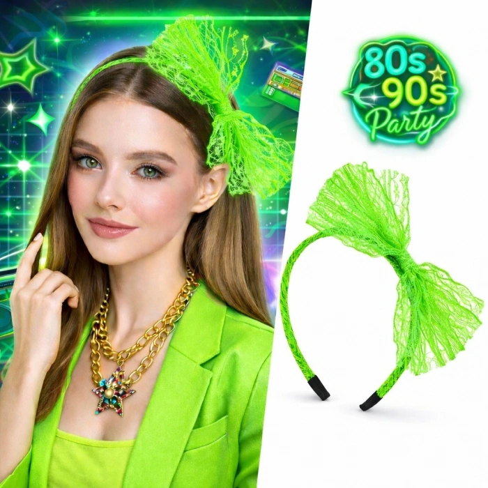 80’ler 90’lar Neon Yeşil Dantel Taç Fiyonklu (5263)