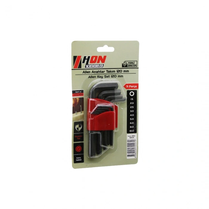 9PCS SİYAH KISA - DÜZ 120MM ALYAN ALLEN ANAHTAR TAKIMI BRKT-702279 (5263)