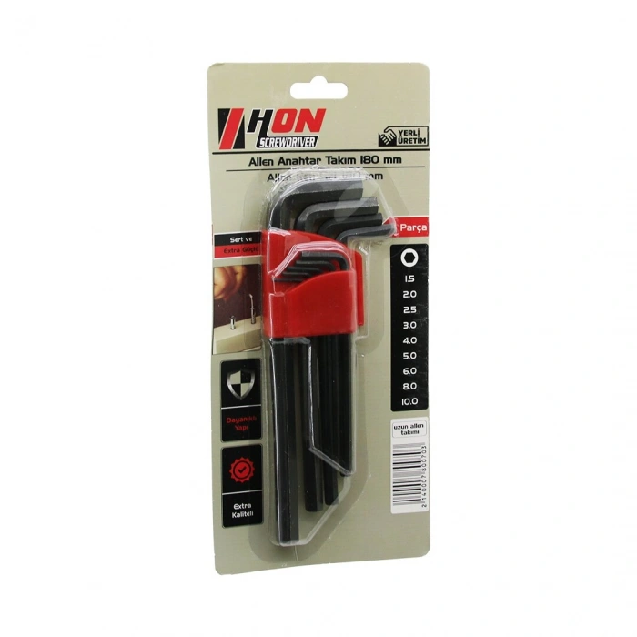 9PCS SİYAH UZUN - DÜZ 180MM ALYAN ALLEN ANAHTAR TAKIMI BRKT-800703 (5263)