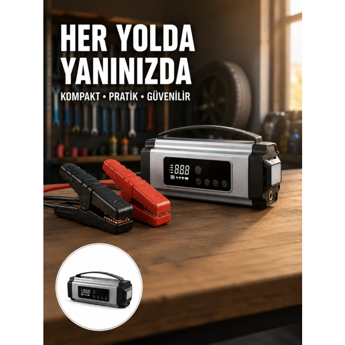Acil Durumlar İçin Çok Fonksiyonlu Araç Akü Takviyesi Hava Kompresörü Ve Güç Kaynağı Yeni Nesil