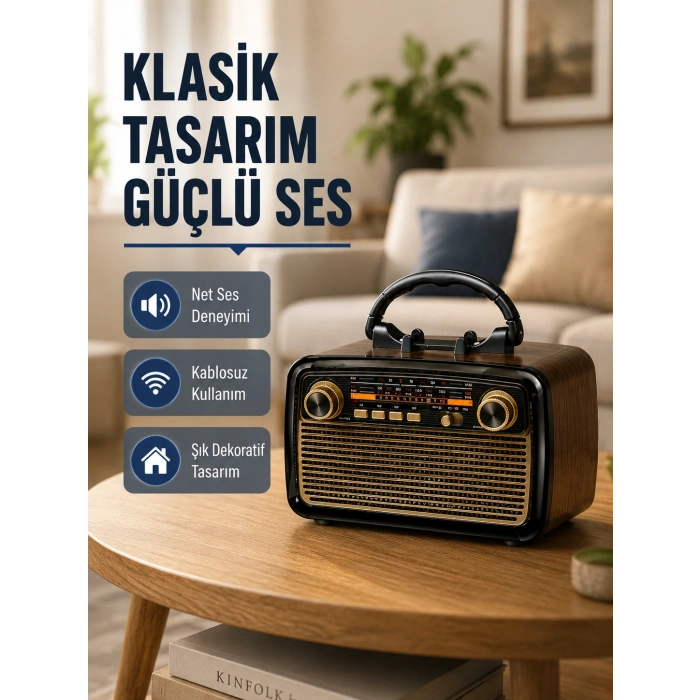 Ahşap Dokulu Bluetooth Müzik Kutusu – Vintage Led Tasarımıyla Modern Ses Deneyimi