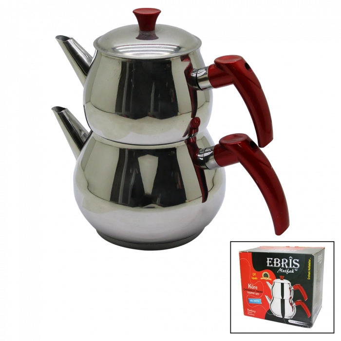 AİLE BÜYÜK BOY KÜRE ÇELİK ÇAYDANLIK SETİ ÜST: 1.2LT - ALT: 2LT (5263)
