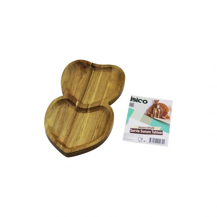AKASYA KALPLİ  2 BÖLMELİ  AHŞAP SERVİS SUNUM TEPSİ - TAHTASI  25 X 14 X 1.4CM (5263)