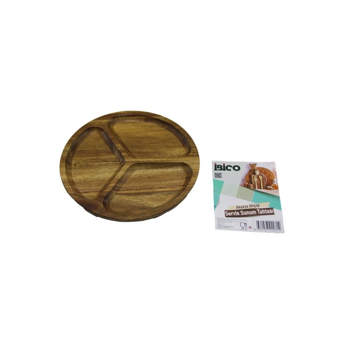 AKASYA YUVARLAK 3 BÖLMELİ  AHŞAP SERVİS SUNUM TEPSİ - TAHTASI  20 X 1.4CM (5263)