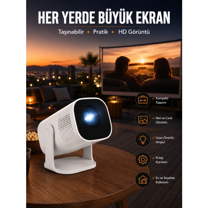 Akıllı Projeksiyon Powerbankli Taşınabilir Sinema Projektörü 4k Hd Kaliteli Yeni Nesil
