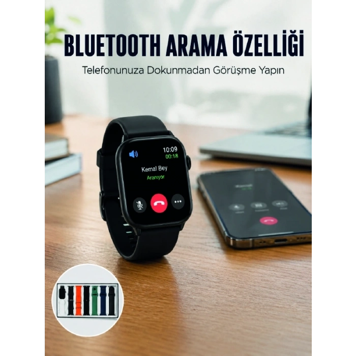Akıllı Saat 7 Kordonlu Bluetooth Aramalı Nabız Ve Dokunmatik Akıllı Saat