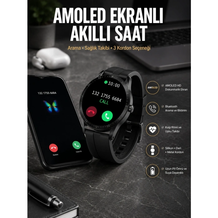 Akıllı Saat Amoled Ekran 3 Kordonlu Nfc Ve Gps Uyumlu
