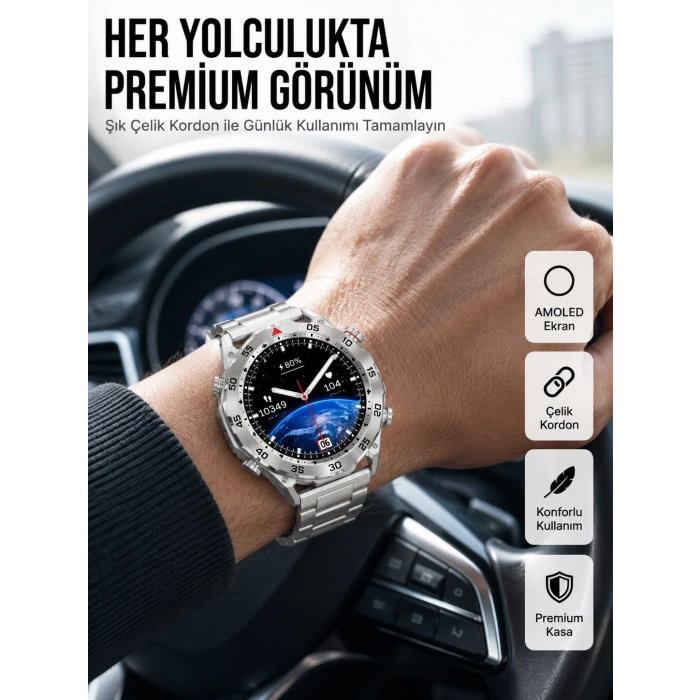 Akıllı Saat Çelik Kordonlu Amoled Ekran Android Ve İos Uyumlu Çağrı Cevaplayabilen Yeni Nesil