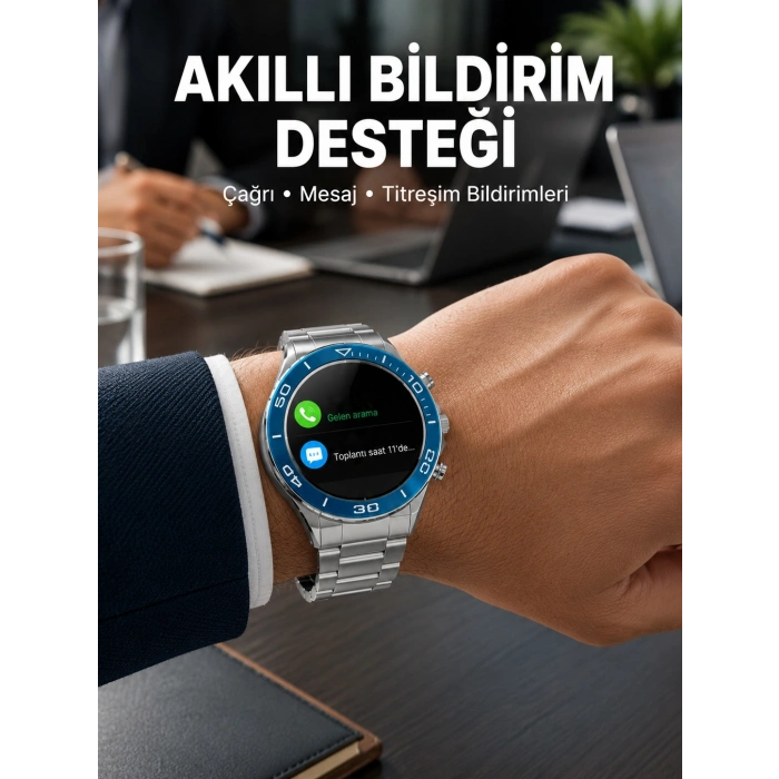 Akıllı Saat Çelik Kordonlu Amoled Ekran Android Ve İos Uyumlu Çağrı Cevaplayabilen Yeni Nesil
