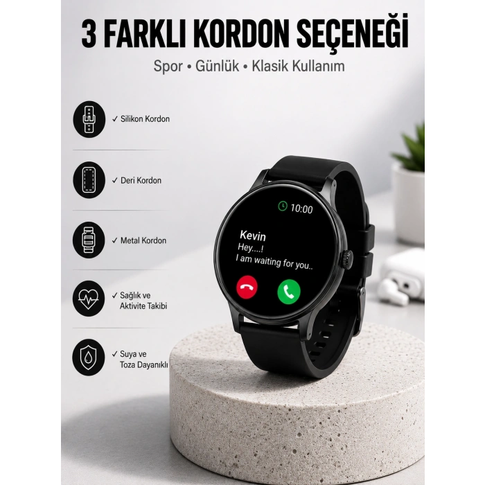 Akıllı Saat Sesli Görüşme Bluetooth Bağlantılı 3 Kordonlu Yeni Nesil