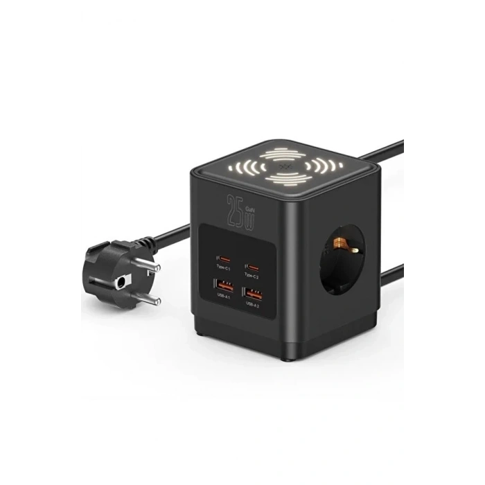 Akım Korumalı 3’lü Priz Gece Lambalı 25w 2xusb 2xtype-c Çıkış Yüksek Gerilim Koruma Priz Çoğaltıcı