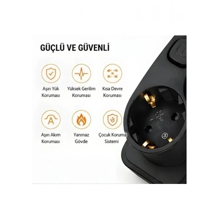 Akım Korumalı 5’li Priz 2xusb 2xtype-c Çıkış Akım Koruma Çoklu Priz Çoğaltıcı Anahtarlı Ftr-31 Siyah