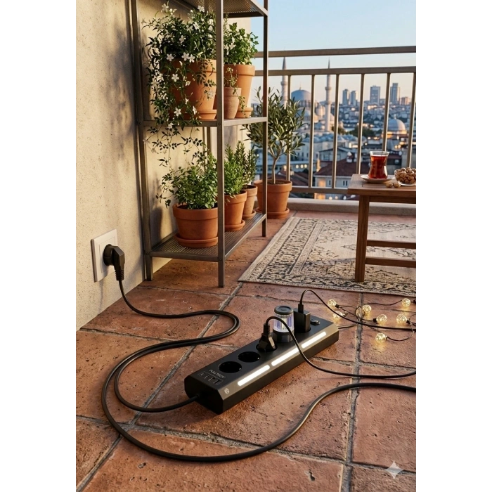 Akım Korumalı 5’li Priz 2xusb 2xtype-c Çıkış Dokunmatik Işıklı Akım Koruma Çoklu Priz Çoğaltıcı Siyah