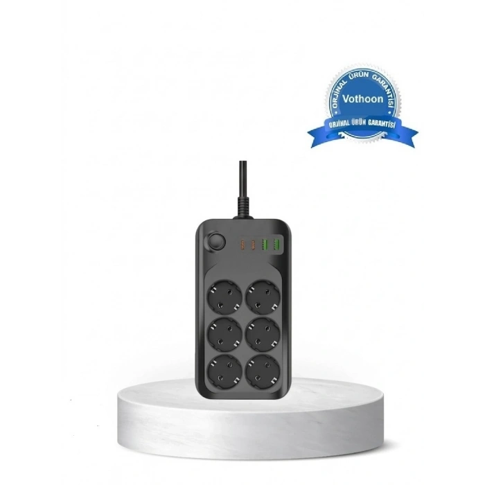 Akım Korumalı 6’lı Priz 2xusb 2xtype-c Çıkış Yüksek Gerilim Koruma Çoklu Priz Çoğaltıcı