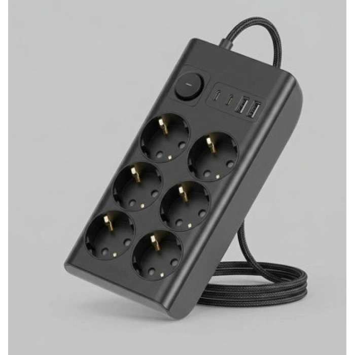 Akım Korumalı 6’lı Priz 2xusb 2xtype-c Çıkış Yüksek Gerilim Koruma Çoklu Priz Çoğaltıcı