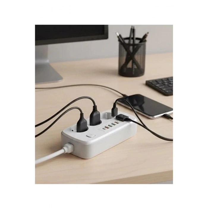  akım Korumalı Priz Ve Masaüstü Şarj İstasyonu Kablosuz 3 Priz ,4 Usb, 2 Type-c Girişli 2 Metre