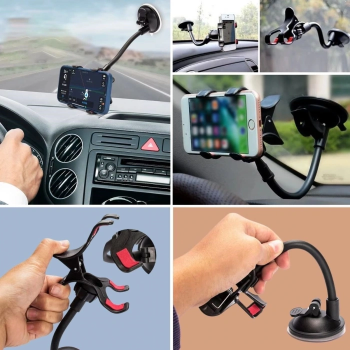 Akrobat Cama Sabitlenen Güçlü Vakumlu 360 Derece Dönen Tüm Modellere Uyan Oto Telefon Tutucu (5263)