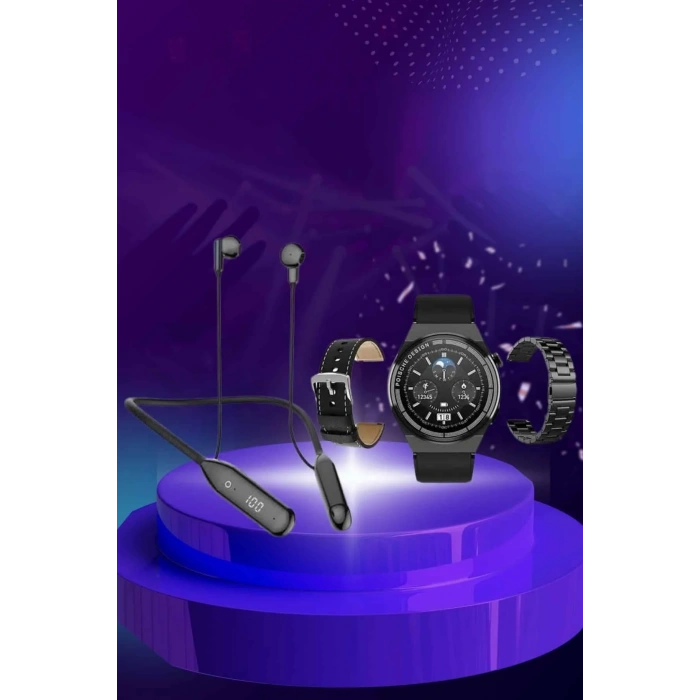 Alarm Ve Titreşim Özellikli Akıllı Saat Ve Mikrofonlu Kablolu Bluetooth Kulaklık 60 Saat