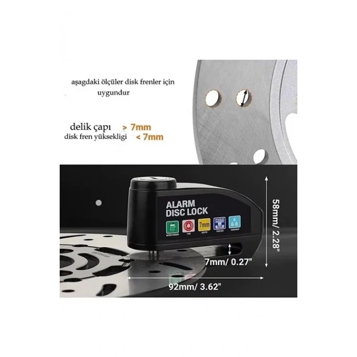 Alarmlı Disk Kilidi Motorsiklet Scooter Bisiklet Sesli Alarm 110 Desibel Yüksek Ses