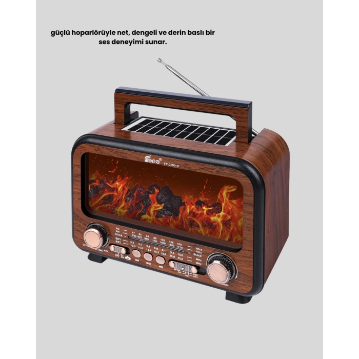 Alev Işığı Efektli Solar Bluetooth Hoparlör Radyo Destekli Taşınabilir Model