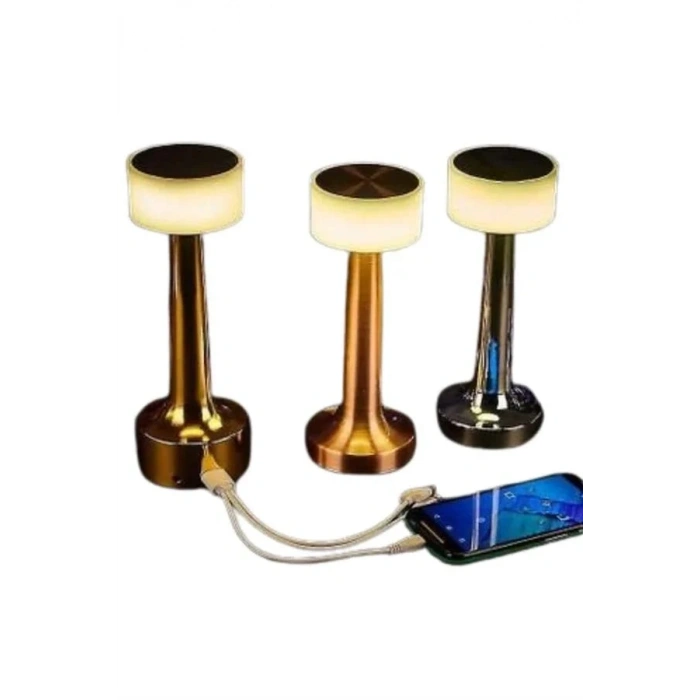 Altın Rengi Masa Ve Gece Lambası Dokunmatik Şarjlı Masa Lambası