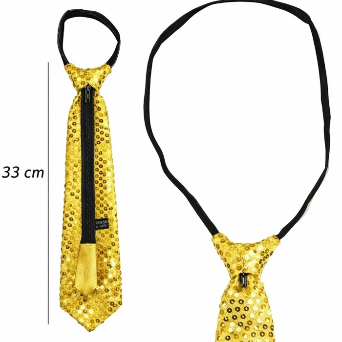 Altın Renk Pul Payetli Işıltılı Parti Kravatı 33 cm (5263)