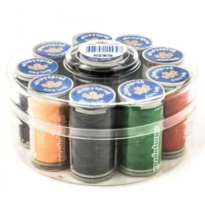 Altın Yaprak Dikiş İpliği Seti 10lu Yuvarlak Kutulu