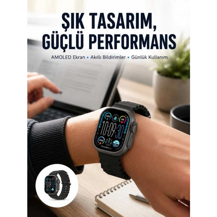 Amoled Ekran 49mm Ultra Tasarım 3 Kordonlu Akıllı Saat Yeni Nesil