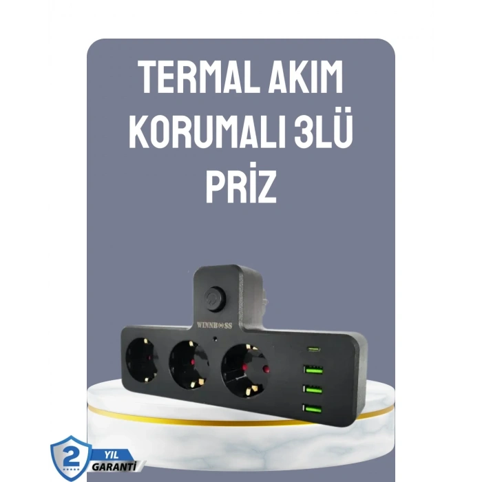Anahtarlı Çoklu Priz 3 Usb 1 Type-c Hızlı Şarj Destekli