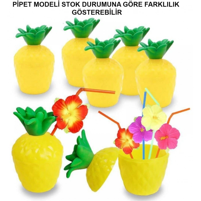 Ananas Hawaii Luau Aloha Pipetli İçecek Kabı Bardak 10x13 cm 1 Adet (5263)
