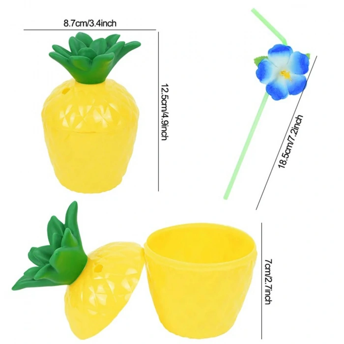 Ananas Hawaii Luau Aloha Pipetli İçecek Kabı Bardak 10x13 cm 1 Adet (5263)