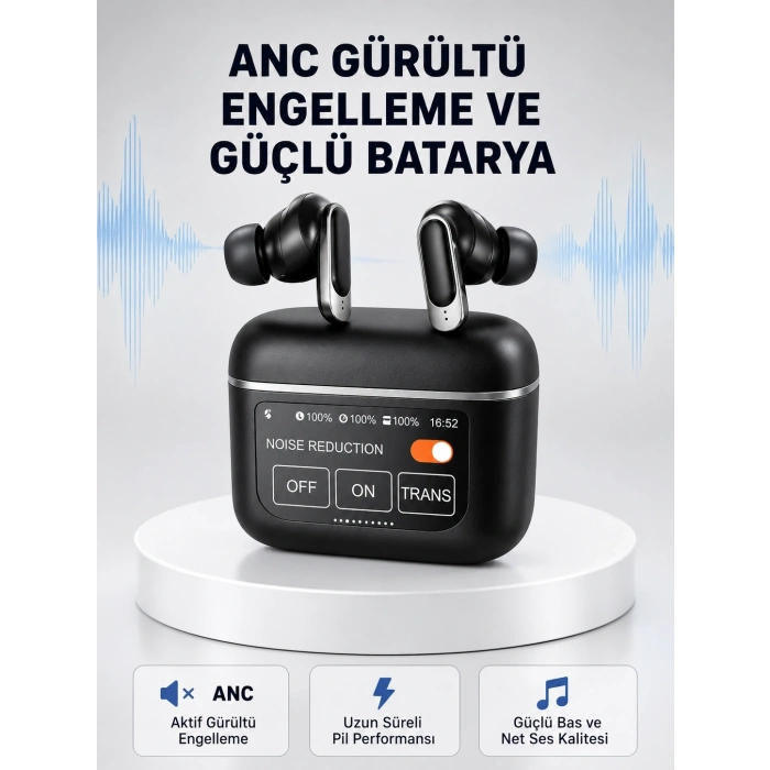 Anc Teknolojili Kablosuz Bluetooth Kulaklık – Dokunmatik, Dijital Göstergeli, Yüksek Ses Kalitesi