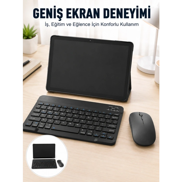 Android İşletim Sistemli Sım Kart Girişli Tablet Bluetooth Klavye Mouse Seti Mobil İnternet Destekli