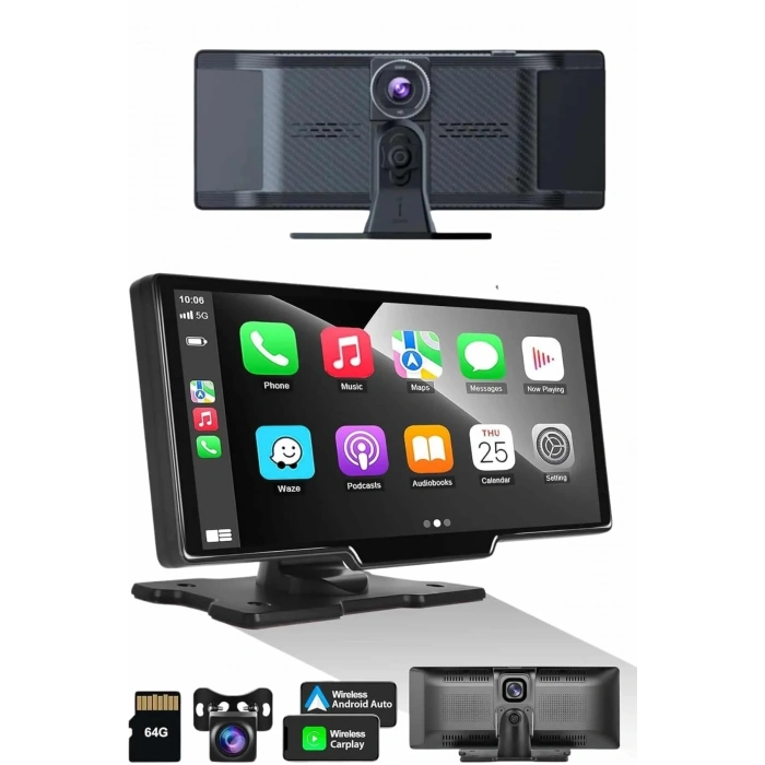 Android Ve İos Uyumlu Ön Arka Çift Kameralı Araç Ekranı Dokunmatik Carplay