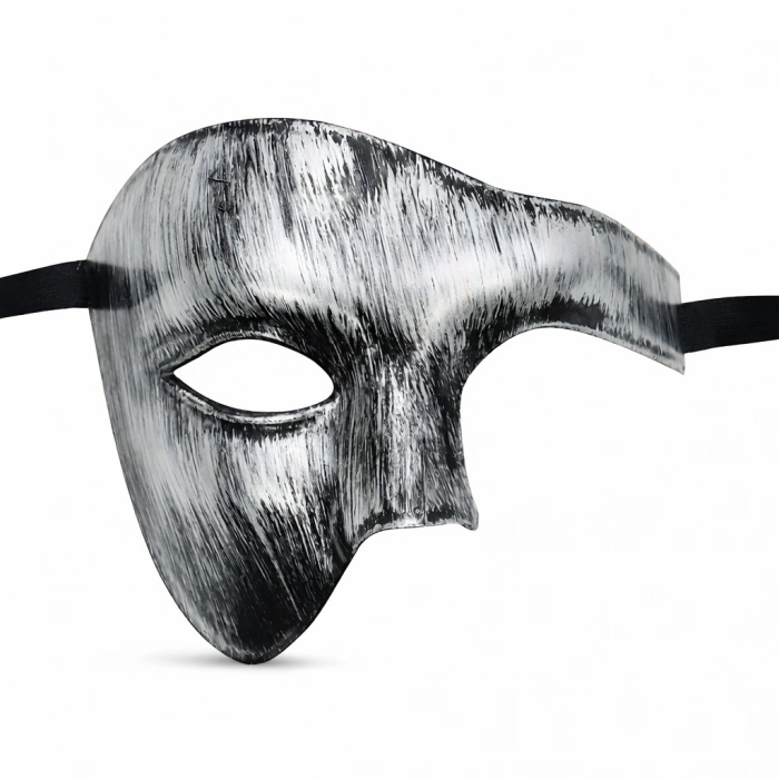 Antik Eskitme Gümüş Erkek Yarım Maske - Phantom &amp;amp; Balo Maskesi (5263)