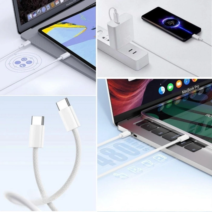 Apple 15/15 Pro Type-C to Type-C Hasır Örgü Hızlı Şarj Kablosu (1m) (5263)