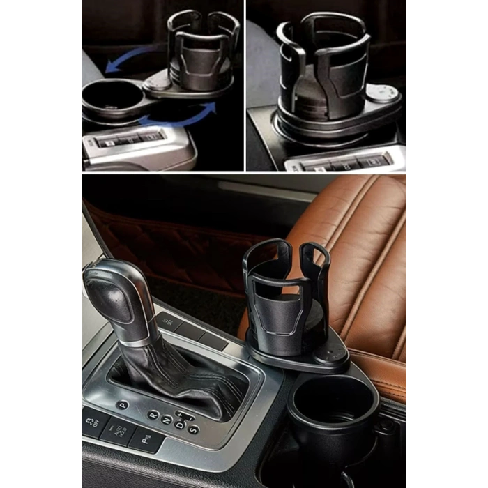 Araç İçi 360 Derece Dönen 2li Bardaklıklı Açılarak Ayarlanabilir Bardak Tutucu Aparat